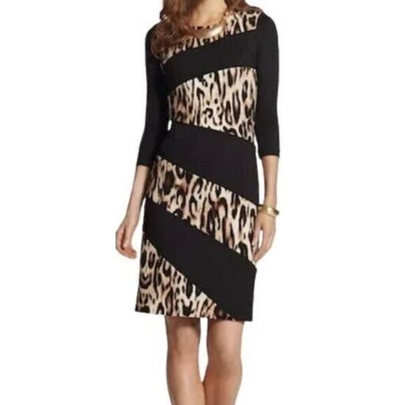 CHICO'S Black Animal Print Dress size 1.5 M/10. - Picture 1 of 12